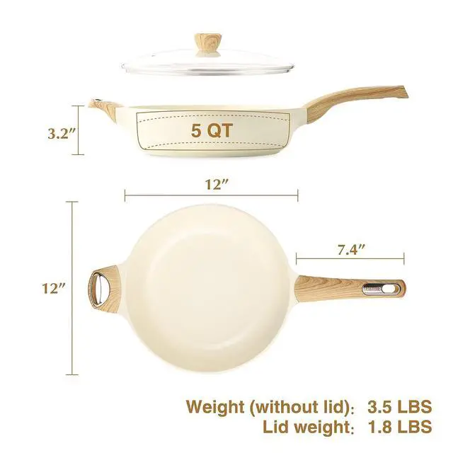 Alt view image 6 of 7 - Ceramic Nonstick Frying Pan Skillet with Lid, 12 Inch Large Deep Frying Pan, 5 Qt Saute Pan, Induction Pan, Healthy Non Toxic Cooking Pan with Helper Handle, PFOA PFAS PTFE Free