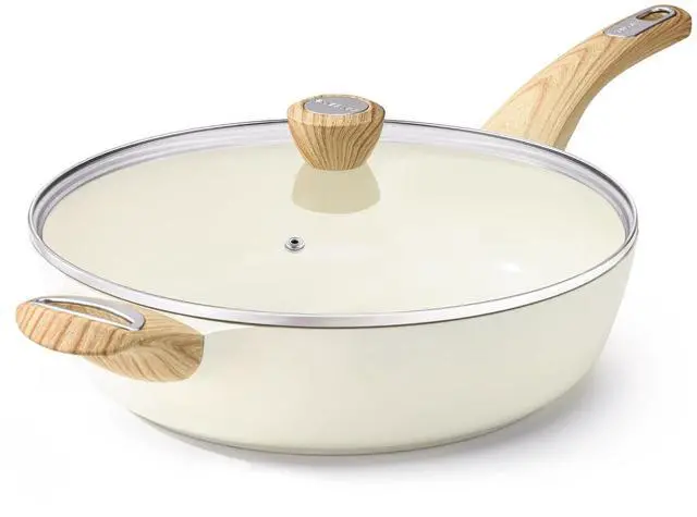 Main image of Ceramic Nonstick Frying Pan Skillet with Lid, 12 Inch Large Deep Frying Pan, 5 Qt Saute Pan, Induction Pan, Healthy Non Toxic Cooking Pan with Helper Handle, PFOA PFAS PTFE Free