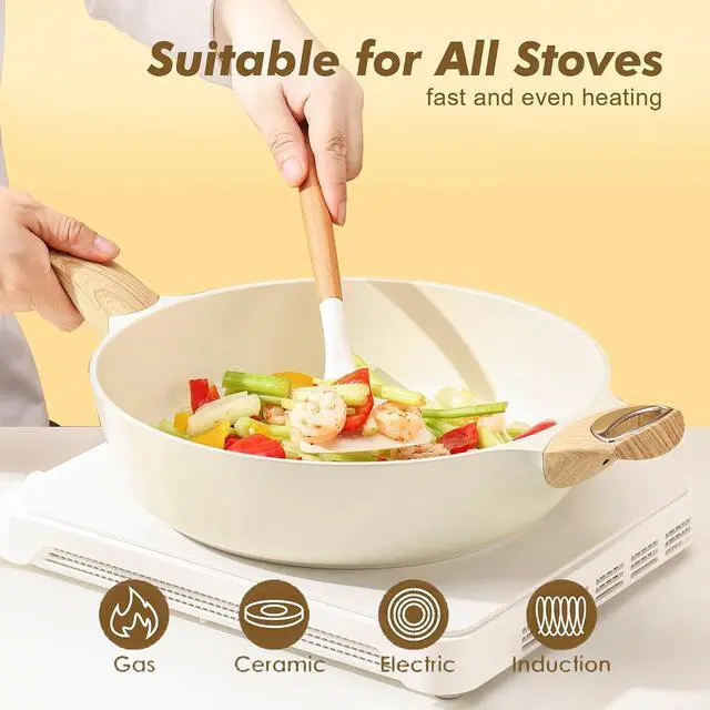Alt view image 3 of 7 - Ceramic Nonstick Frying Pan Skillet with Lid, 12 Inch Large Deep Frying Pan, 5 Qt Saute Pan, Induction Pan, Healthy Non Toxic Cooking Pan with Helper Handle, PFOA PFAS PTFE Free