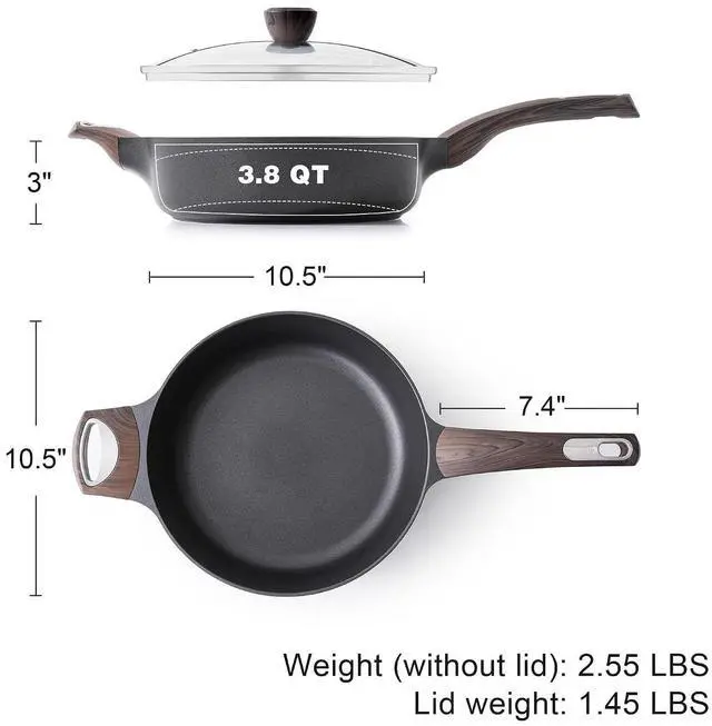 Alt view image 6 of 7 - Nonstick Frying Pan Skillet with Lid, 10.5 Inch Deep Frying Pan, 3.8 Qt Non Stick Saute Pan with Cover, Induction Pan, Healthy Non Toxic Cooking Pan with Helper Handle, PFOA PFOS Free