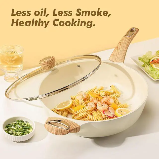 Alt view image 7 of 7 - Ceramic Nonstick Frying Pan Skillet with Lid, 12 Inch Large Deep Frying Pan, 5 Qt Saute Pan, Induction Pan, Healthy Non Toxic Cooking Pan with Helper Handle, PFOA PFAS PTFE Free