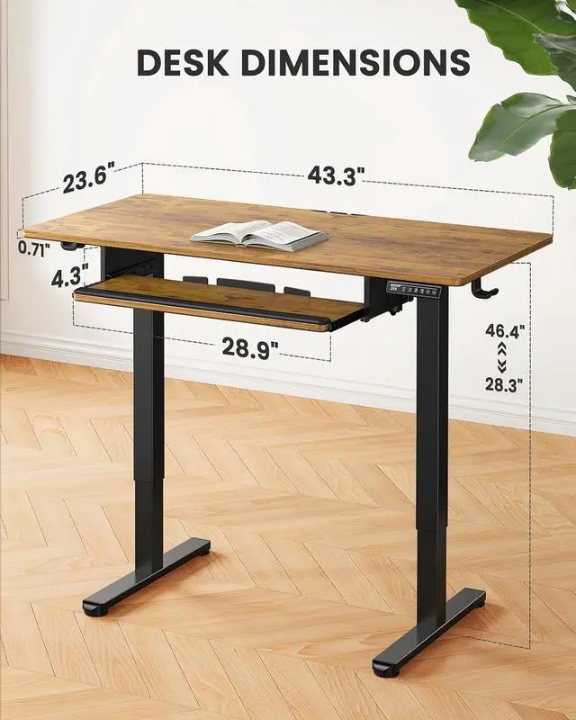 Alt view image 2 of 7 - ErGear Electric Standing Desk with Keyboard Tray, 44x24, Vintage Brown