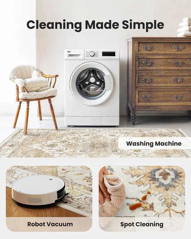 Alt view image 4 of 7 - AMADA HOMEFURNISHING 8x10 and 2x5 Area Rugs Buying Together, Soft, Machine Washable, Stain-Resistant, Low-Profile Indoor Area Rugs with Non-Slip Backing & Durable Edge Binding