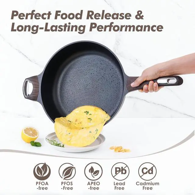 Alt view image 4 of 7 - 12 Inch Nonstick Frying Pan Skillet with Lid,4.5 QT Soup with Lid,Big Sauce Stew