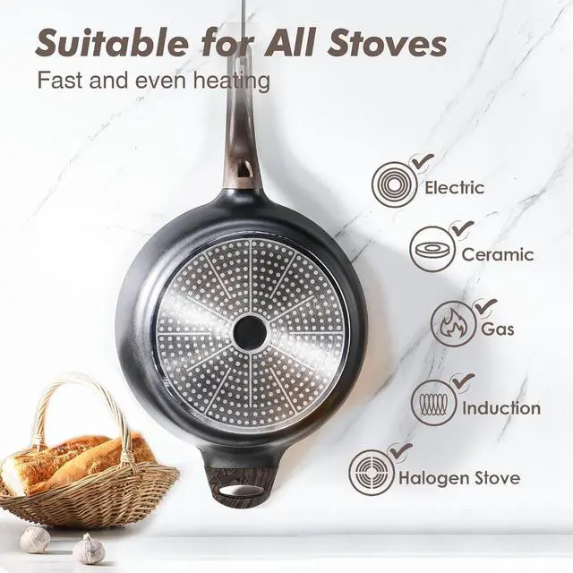Alt view image 6 of 7 - 12 Inch Nonstick Frying Pan Skillet with Lid,4.5 QT Soup with Lid,Big Sauce Stew