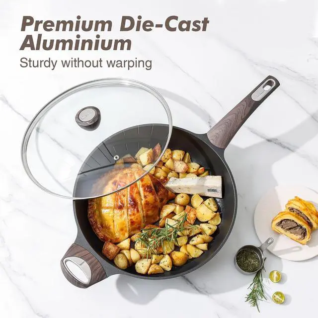 Alt view image 7 of 7 - 13.3 Inch Nonstick Frying Pan Skillet with Lid, 4.5 QT Soup Pot Casserole Pot,nduction Compatible