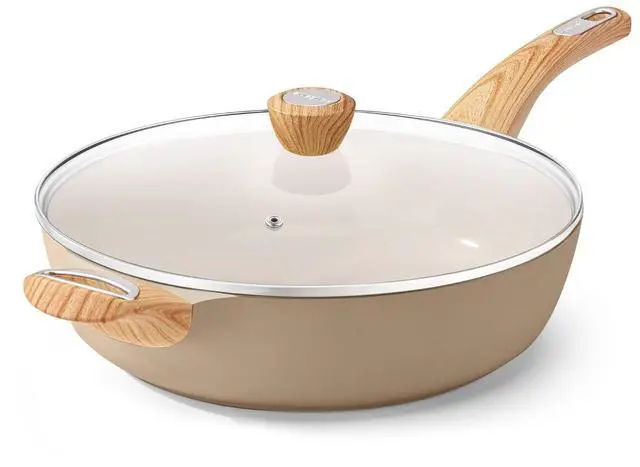 Main image of Ceramic Nonstick Frying Pan Skillet with Lid, 13.3 Inch Large Deep Frying Pan, 6 QT Saute Pan, Induction Pan, Healthy Non Toxic Cooking Pan with Helper Handle, PFOA PFAS PTFE Free