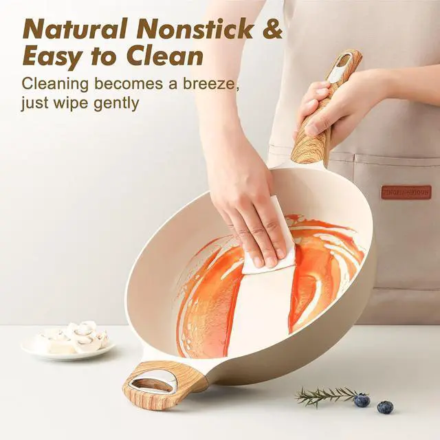 Alt view image 4 of 7 - Ceramic Nonstick Frying Pan Skillet with Lid, 13.3 Inch Large Deep Frying Pan, 6 QT Saute Pan, Induction Pan, Healthy Non Toxic Cooking Pan with Helper Handle, PFOA PFAS PTFE Free
