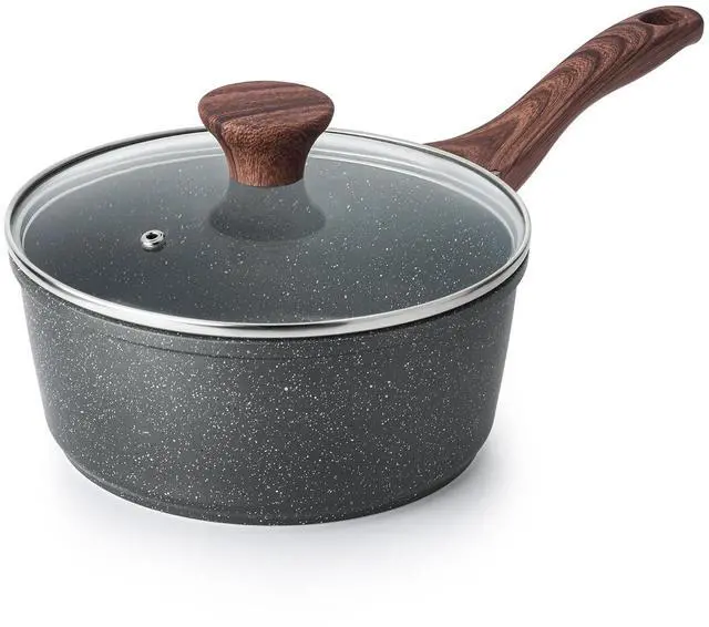 Main image of Nonstick Saucepan with Lid, 2.0 Quarts Small Pot with Swiss Granite Coating, Stay-cool Handle, Handy Sauce Pot Small Kitchen Cooking Pot, Induction Compatible, Free of PFOA