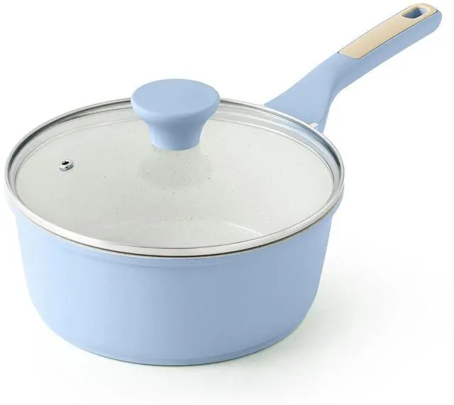 Main image of Ceramic Nonstick Saucepan with Lid 2.0 Quarts, Small Cooking Pot with Stay Cool Handle, Induction Compatible, Ceramic Coating, Free of Intentionally Added PTFE/PFOA/PFAS, Glacier Blue