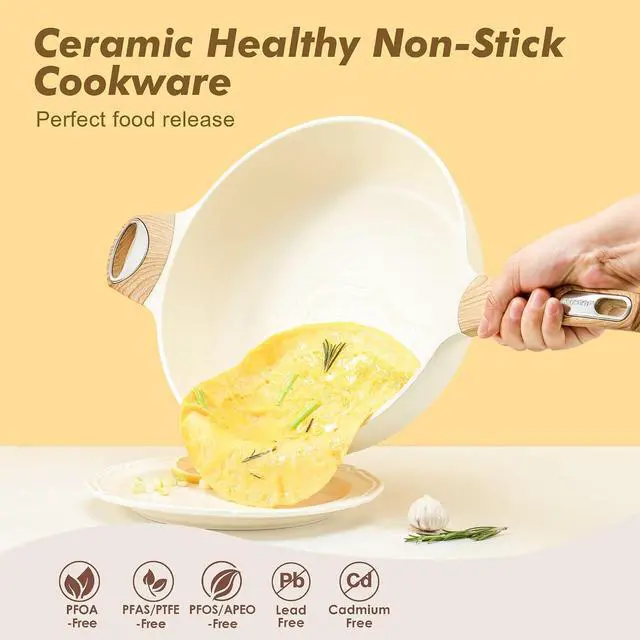 Alt view image 2 of 7 - Ceramic Nonstick Frying Pan Skillet with Lid, 12 Inch Large Deep Frying Pan, 5 Qt Saute Pan, Induction Pan, Healthy Non Toxic Cooking Pan with Helper Handle, PFOA PFAS PTFE Free