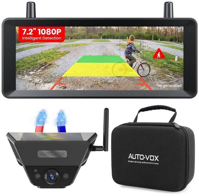 Main image of AUTO-VOX Solar Magnetic Wireless Backup Camera: 1-Min Easy Magnetic Install, Smart Detection Helps Spot Cars & Pedestrians, 7.2" 1080P Split Screen Monitor, Back Up Camera for Truck RV Trailer Camper