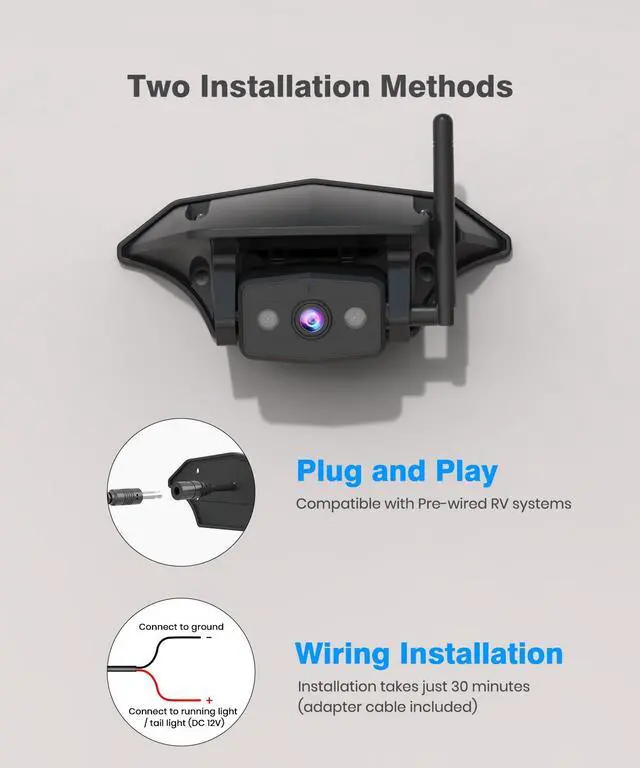 Alt view image 2 of 7 - AUTO-VOX 8.2'' RV Backup Camera Wireless: Compatible with Pre-Wired RV, 1080P HD Monitor with CarPlay, Voice Control, IR Night Vision, DVR Recording Back Up Camera for Camper, Trailer, Motorhome