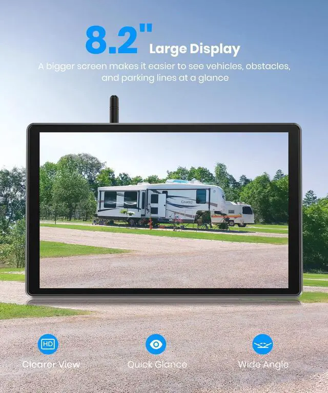 Alt view image 3 of 7 - AUTO-VOX 8.2'' RV Backup Camera Wireless: Compatible with Pre-Wired RV, 1080P HD Monitor with CarPlay, Voice Control, IR Night Vision, DVR Recording Back Up Camera for Camper, Trailer, Motorhome