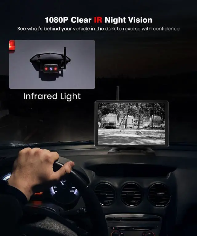 Alt view image 6 of 7 - AUTO-VOX 8.2'' RV Backup Camera Wireless: Compatible with Pre-Wired RV, 1080P HD Monitor with CarPlay, Voice Control, IR Night Vision, DVR Recording Back Up Camera for Camper, Trailer, Motorhome