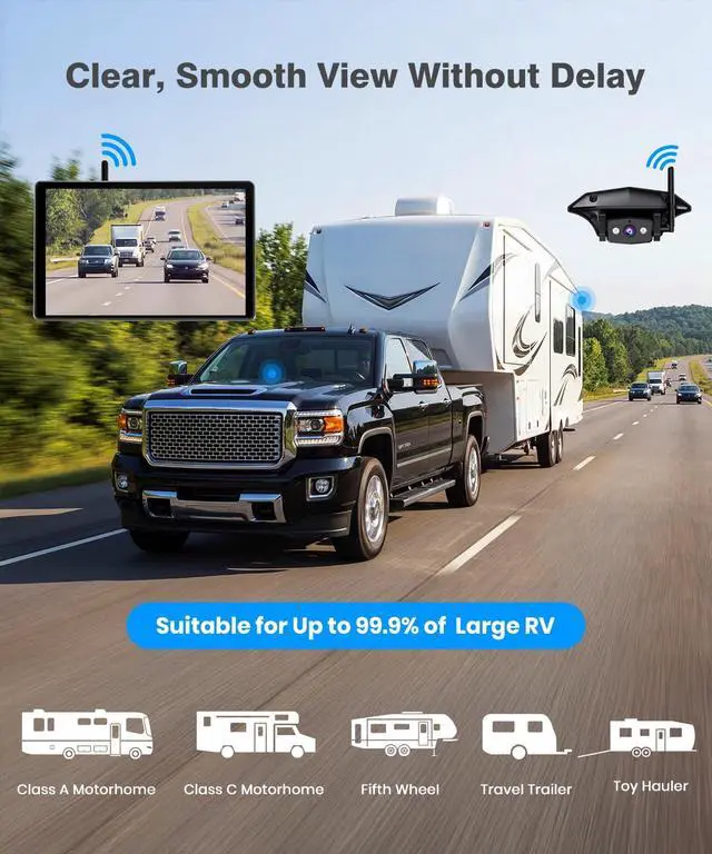Alt view image 7 of 7 - AUTO-VOX 8.2'' RV Backup Camera Wireless: Compatible with Pre-Wired RV, 1080P HD Monitor with CarPlay, Voice Control, IR Night Vision, DVR Recording Back Up Camera for Camper, Trailer, Motorhome