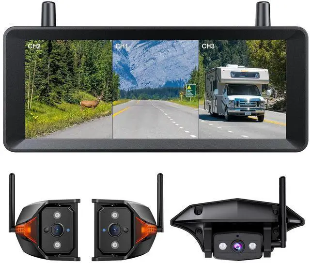 Main image of AUTO-VOX Wireless RV Backup Camera System: Rear and Side Coverage on a Large 7.2 HD Monitor, Triple Split View, IR Night Vision, DVR Recording Back up Camera for RV,Travel Trailer,Motorhome,Camper