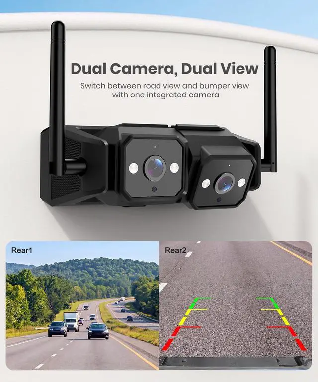 Alt view image 2 of 7 - AUTO-VOX Wireless RV Backup Camera: Dual Lens Road and Bumper View, Dual Antenna Smooth Live View, 7.2" 1080P DVR Monitor, IR Night Vision Back up Camera for Prewired RV, 5th Wheel, Trailer, Camper