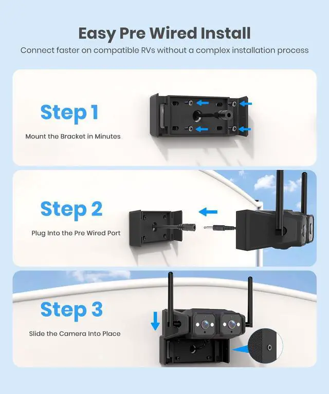 Alt view image 3 of 7 - AUTO-VOX Wireless RV Backup Camera: Dual Lens Road and Bumper View, Dual Antenna Smooth Live View, 7.2" 1080P DVR Monitor, IR Night Vision Back up Camera for Prewired RV, 5th Wheel, Trailer, Camper