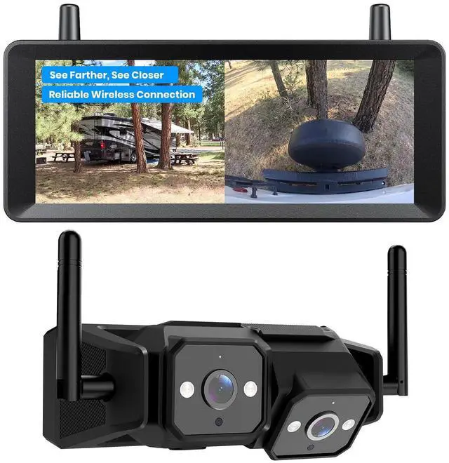 Main image of AUTO-VOX Wireless RV Backup Camera: Dual Lens Road and Bumper View, Dual Antenna Smooth Live View, 7.2" 1080P DVR Monitor, IR Night Vision Back up Camera for Prewired RV, 5th Wheel, Trailer, Camper