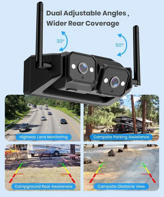 Alt view image 7 of 7 - AUTO-VOX Wireless RV Backup Camera: Dual Lens Road and Bumper View, Dual Antenna Smooth Live View, 7.2" 1080P DVR Monitor, IR Night Vision Back up Camera for Prewired RV, 5th Wheel, Trailer, Camper
