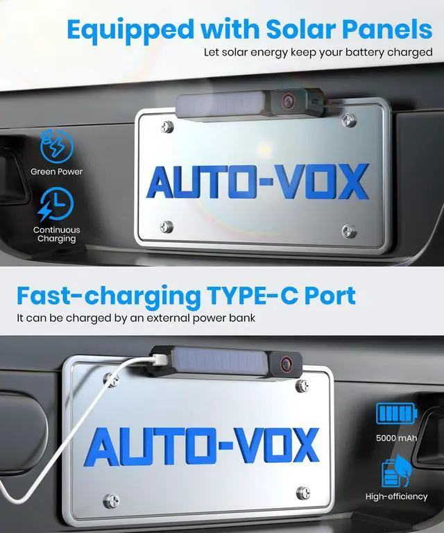 Alt view image 5 of 7 - AUTO-VOX Solar Wireless Backup Camera:5" 1080P HD Monitor3-Minute Easy to Install & 5000mAh Battery Powered Back Up Camera System,IP69K Waterproof Wide Angle Reverse Camera for Car Truck Trailer Van
