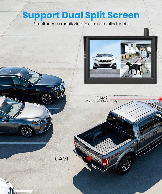 Alt view image 7 of 7 - AUTO-VOX Solar Wireless Backup Camera:5" 1080P HD Monitor3-Minute Easy to Install & 5000mAh Battery Powered Back Up Camera System,IP69K Waterproof Wide Angle Reverse Camera for Car Truck Trailer Van