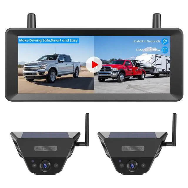 Main image of AUTO-VOX Dual Solar Wireless Magnetic Backup Camera: 2-Min Easy Install, 7.2" 1080P Split-Screen DVR Monitor, Wall-Mount & Hitch Back Up Camera, IR Night Vision, IP69K Waterproof for Truck,RV, Trailer