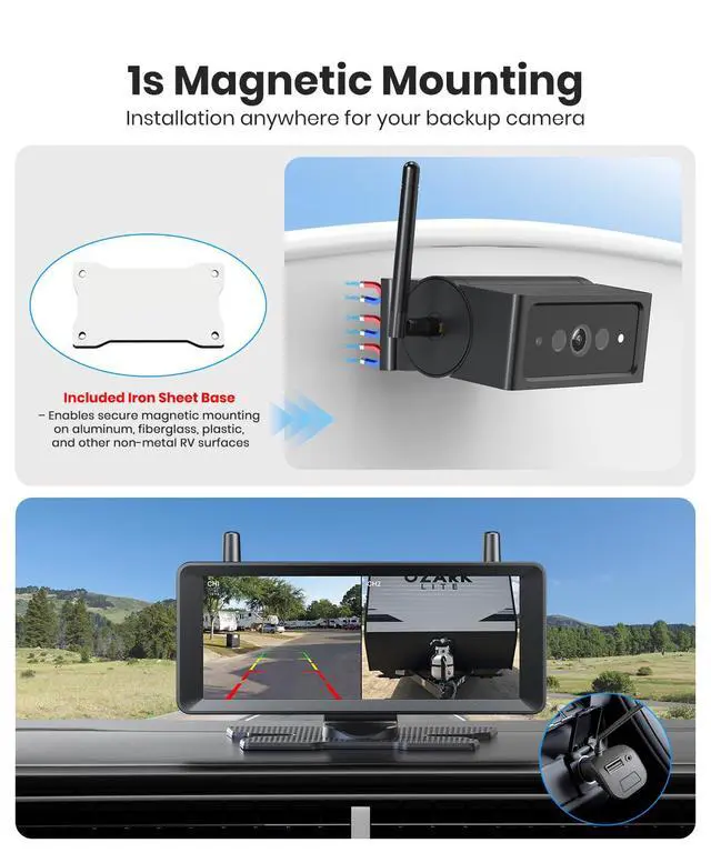 Alt view image 2 of 7 - AUTO-VOX 7.2" Wireless Magnetic Backup Camera with Monitor, 1-Min Install, 1080P Dual Camera, 500ft Stable Signal, Built-In DVR Recording, IR Night Vision Backup Camera for RV, Truck, Trailer & Camper