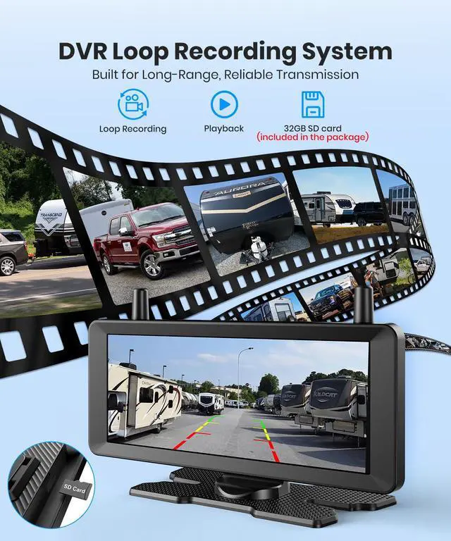 Alt view image 5 of 7 - AUTO-VOX 7.2" Wireless Magnetic Backup Camera with Monitor, 1-Min Install, 1080P Dual Camera, 500ft Stable Signal, Built-In DVR Recording, IR Night Vision Backup Camera for RV, Truck, Trailer & Camper