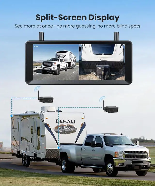 Alt view image 7 of 7 - AUTO-VOX 7.2" Wireless Magnetic Backup Camera with Monitor, 1-Min Install, 1080P Dual Camera, 500ft Stable Signal, Built-In DVR Recording, IR Night Vision Backup Camera for RV, Truck, Trailer & Camper