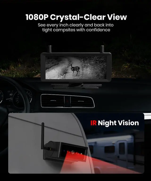 Alt view image 6 of 7 - AUTO-VOX 7.2" Wireless Magnetic Backup Camera with Monitor, 1-Min Install, 1080P Dual Camera, 500ft Stable Signal, Built-In DVR Recording, IR Night Vision Backup Camera for RV, Truck, Trailer & Camper