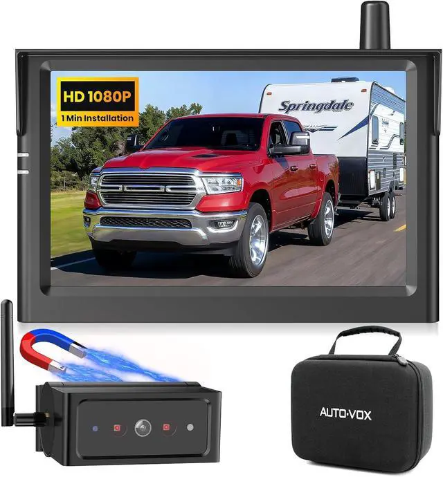 Main image of AUTO-VOX Wireless Backup Camera Magnetic: 1 Min Install Trailer Hitch Camera, 1080P HD Monitor with IR Night Vision, Storage Bag Included, Easy to Move Between Vehicles for Truck, RV, Trailer
