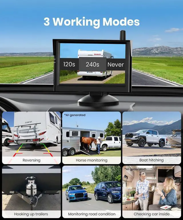 Alt view image 7 of 7 - AUTO-VOX Wireless Backup Camera Magnetic: 1 Min Install Trailer Hitch Camera, 1080P HD Monitor with IR Night Vision, Storage Bag Included, Easy to Move Between Vehicles for Truck, RV, Trailer
