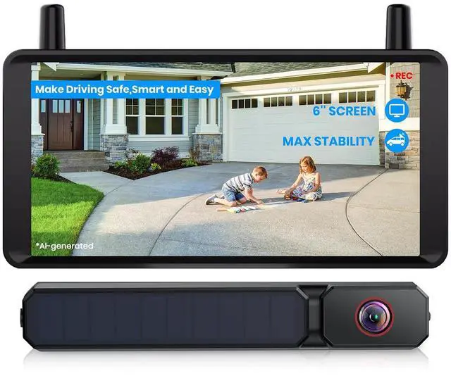 Main image of AUTO-VOX 6 Inch Solar Backup Camera Wireless: 1 Minute Install, 16:9 1080P HD Monitor, Dual Channel Split Screen, Clear Live View, DVR Recording, IP69K Waterproof Back up Camera for Car,Truck, Trailer