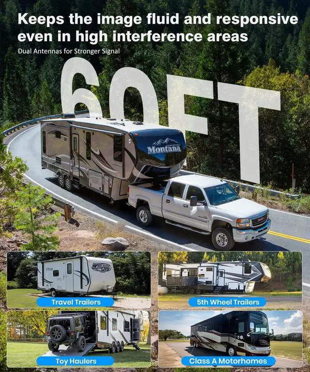 Alt view image 4 of 7 - AUTO-VOX Wireless RV Backup Camera System: Rear and Side Coverage on a Large 7.2 HD Monitor, Triple Split View, IR Night Vision, DVR Recording Back up Camera for RV,Travel Trailer,Motorhome,Camper