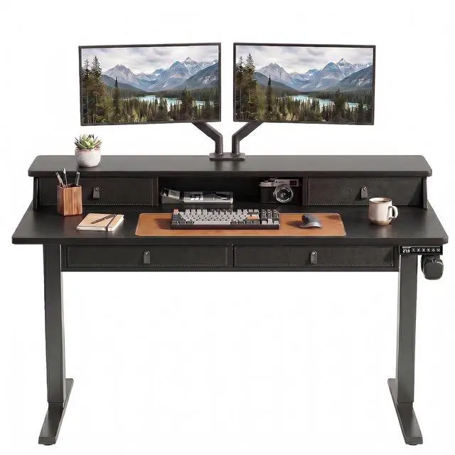 Main image of ErGear 55 X 30 Inch Electric Standing Desk with 4 Drawers, Height Adjustable Desk with Storage, C-Clamp Mount Compatible, Home Office Table with Cable Management Tray, Black