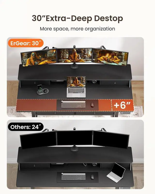 Alt view image 5 of 7 - ErGear 55 X 30 Inch Electric Standing Desk with 4 Drawers, Height Adjustable Desk with Storage, C-Clamp Mount Compatible, Home Office Table with Cable Management Tray, Black