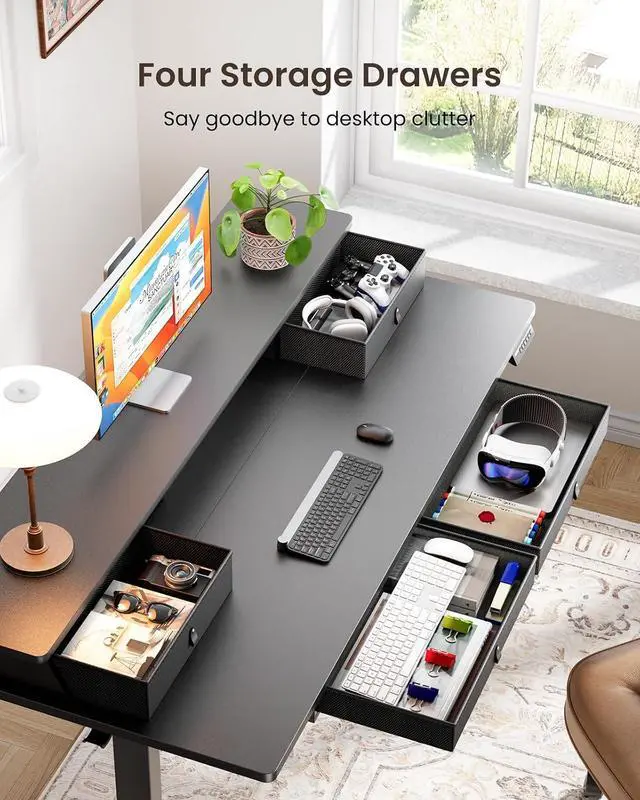 Alt view image 6 of 7 - ErGear 55 X 30 Inch Electric Standing Desk with 4 Drawers, Height Adjustable Desk with Storage, C-Clamp Mount Compatible, Home Office Table with Cable Management Tray, Black