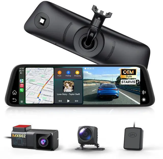 Main image of AUTO-VOX OEM Rear View Mirror Camera with CarPlay & Android Auto: 9.36" Smart Touch Screen, Dual 2K Mirror Dash Cam, Voice Control, Auto Brightness, Clear Night Vision for Car, SUV, Truck