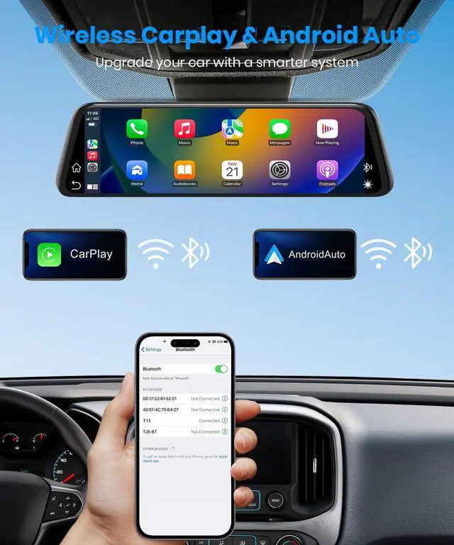 Alt view image 3 of 7 - AUTO-VOX OEM Rear View Mirror Camera with CarPlay & Android Auto: 9.36" Smart Touch Screen, Dual 2K Mirror Dash Cam, Voice Control, Auto Brightness, Clear Night Vision for Car, SUV, Truck