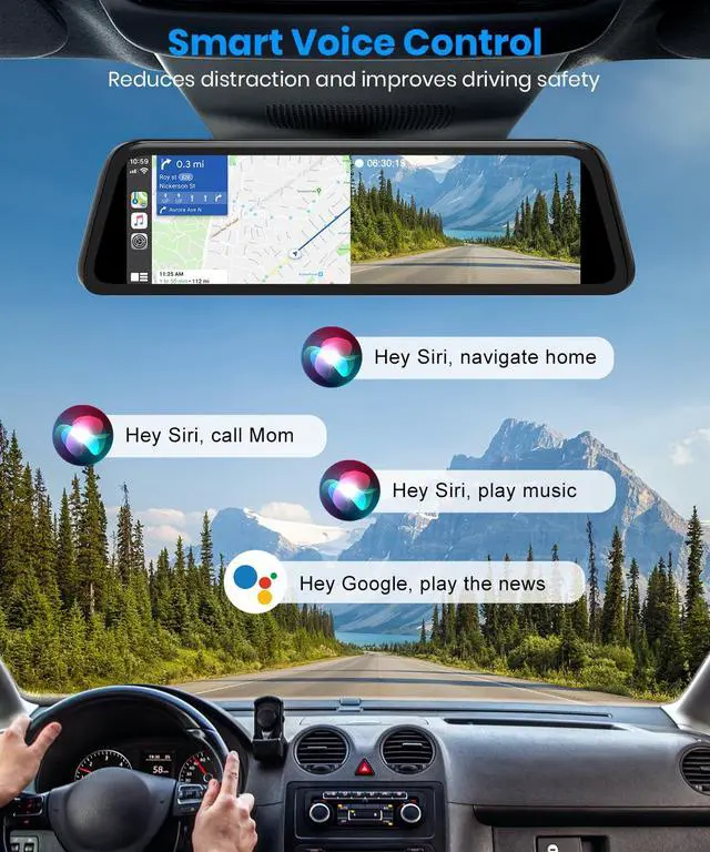 Alt view image 4 of 7 - AUTO-VOX OEM Rear View Mirror Camera with CarPlay & Android Auto: 9.36" Smart Touch Screen, Dual 2K Mirror Dash Cam, Voice Control, Auto Brightness, Clear Night Vision for Car, SUV, Truck