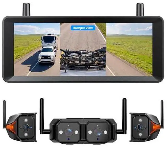 Main image of AUTO-VOX Wireless RV Backup Camera Bundle: Dual Lens Rear Camera with Side View Cameras, 7.2" HD Monitor, Triple Split View, IR Night Vision, DVR Ready for RV, Trailer, Motorhome, Camper
