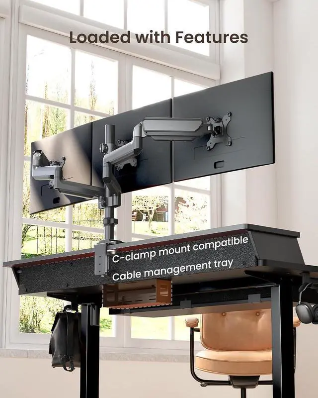 Alt view image 7 of 7 - ErGear 55 X 30 Inch Electric Standing Desk with 4 Drawers, Height Adjustable Desk with Storage, C-Clamp Mount Compatible, Home Office Table with Cable Management Tray, Black