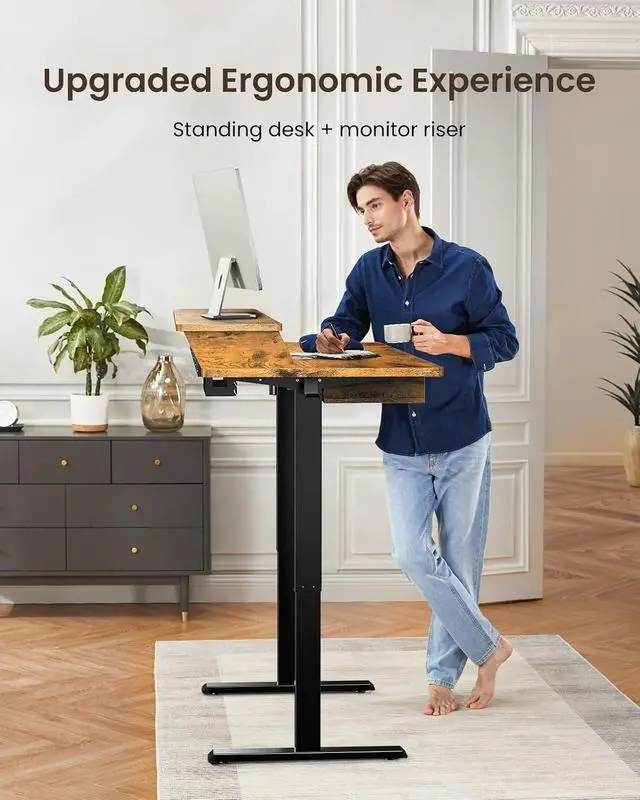 Alt view image 5 of 7 - ErGear 55 X 30 Inch Electric Standing Desk with 4 Drawers, Height Adjustable Desk with Storage, C-Clamp Mount Compatible, Home Office Table with Cable Management Tray, Vintage Brown