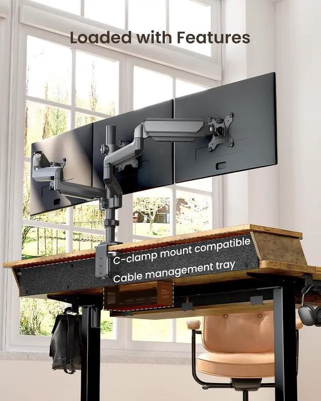Alt view image 7 of 7 - ErGear 55 X 30 Inch Electric Standing Desk with 4 Drawers, Height Adjustable Desk with Storage, C-Clamp Mount Compatible, Home Office Table with Cable Management Tray, Vintage Brown