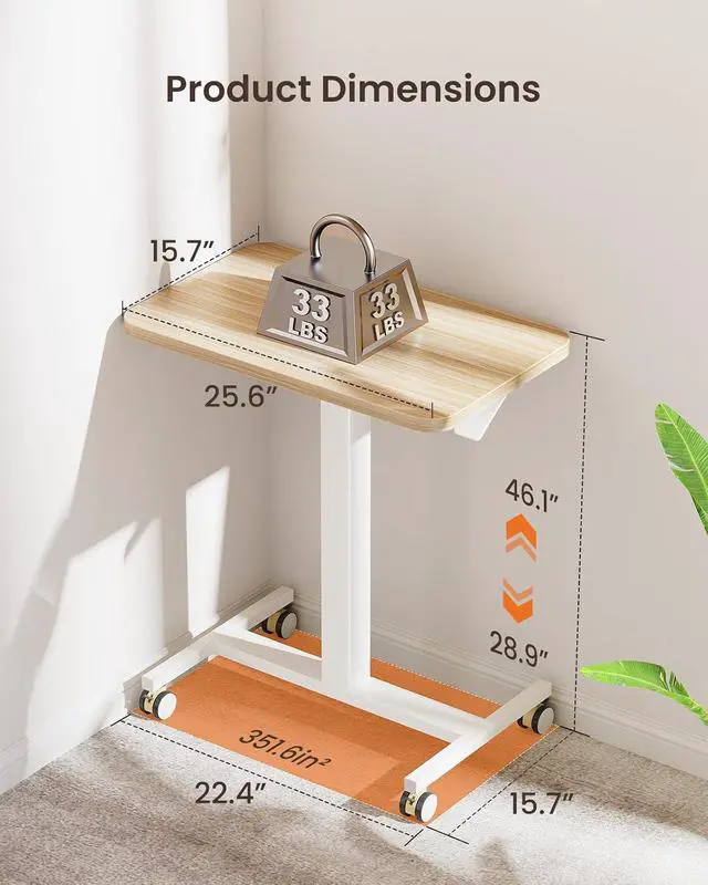 Alt view image 3 of 7 - ErGear Mobile Small Standing Desk, Enhanced Adjustable Height Computer Workstations, Portable Rolling Laptop Desk with 4 Lockable Wheels for Home Office & Classroom, Light Walnut