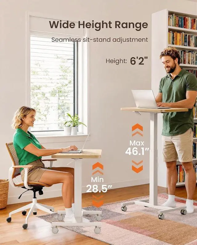 Alt view image 4 of 7 - ErGear Mobile Small Standing Desk, Enhanced Adjustable Height Computer Workstations, Portable Rolling Laptop Desk with 4 Lockable Wheels for Home Office & Classroom, Light Walnut