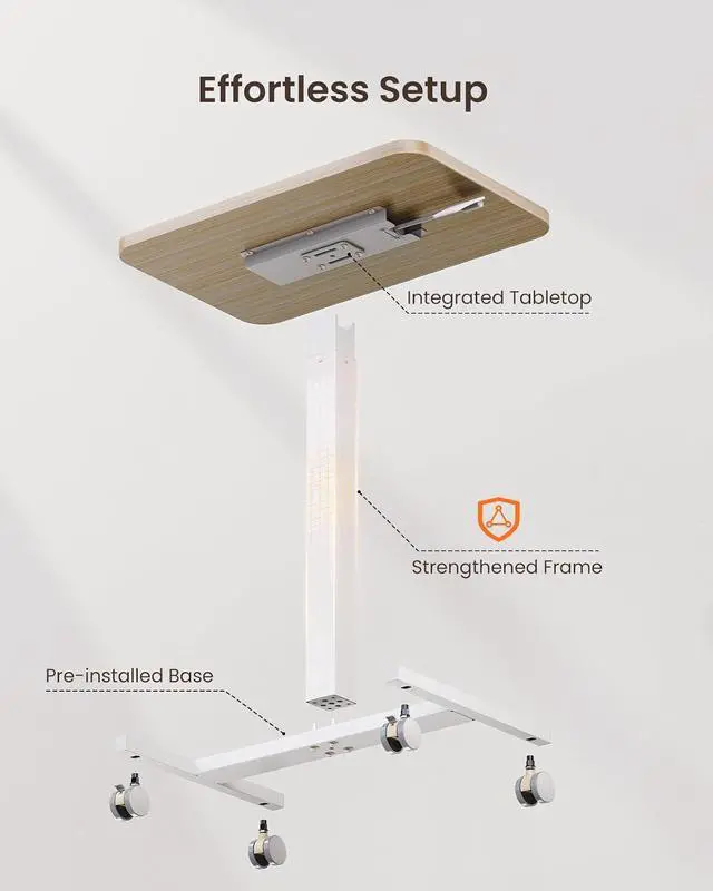 Alt view image 7 of 7 - ErGear Mobile Small Standing Desk, Enhanced Adjustable Height Computer Workstations, Portable Rolling Laptop Desk with 4 Lockable Wheels for Home Office & Classroom, Light Walnut