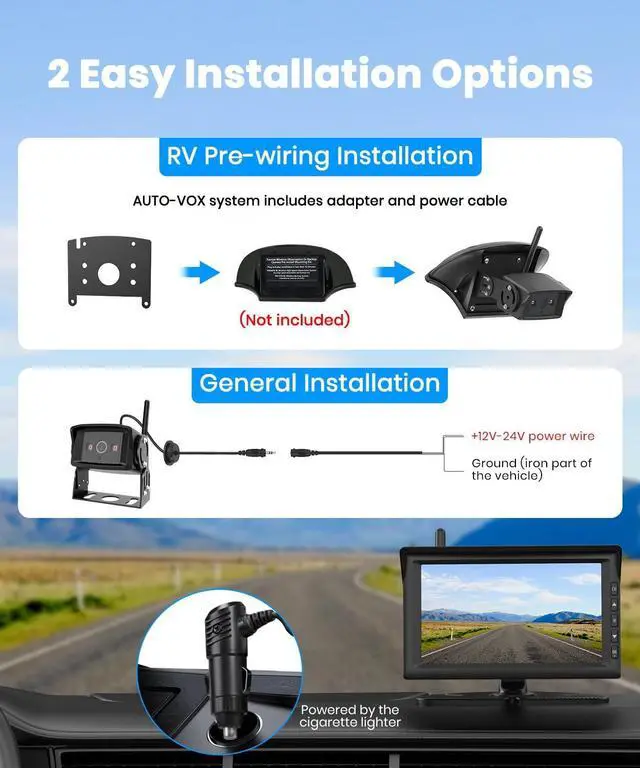 Alt view image 2 of 7 - AUTO-VOX 7" Dual Wireless RV Backup Camera System: 2 Cams for Full Surround View, Plug & Play, 1080P HD Monitor, Night Vision & Wide Angle to Eliminate Blind Spots for Trailers, Campers, Motorhomes